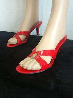 Andrew Geller Red Open-Toe Mule Heels